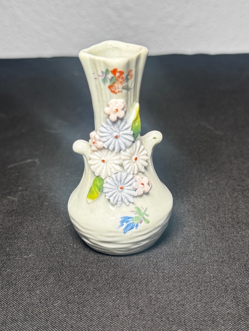 Vintage German Miniature Porcelain Bud Vases Set of 5 Applied 3D Floral Accents - Picture 5 of 14